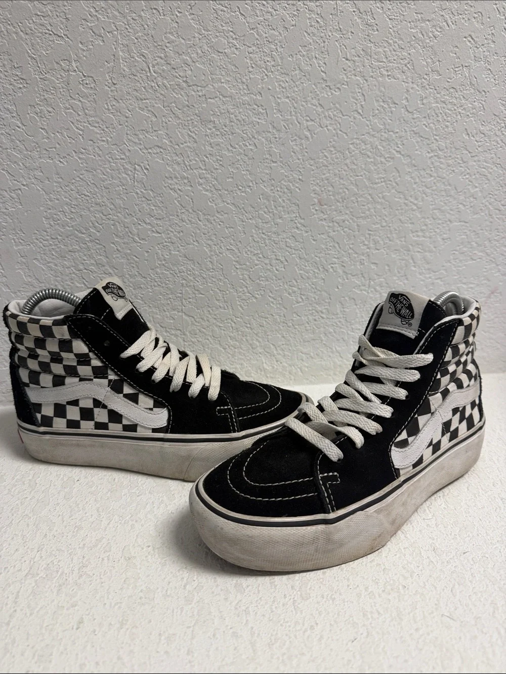 Vans Black and White Checkerboard High-Top Sneakers W 7 M 5.5
